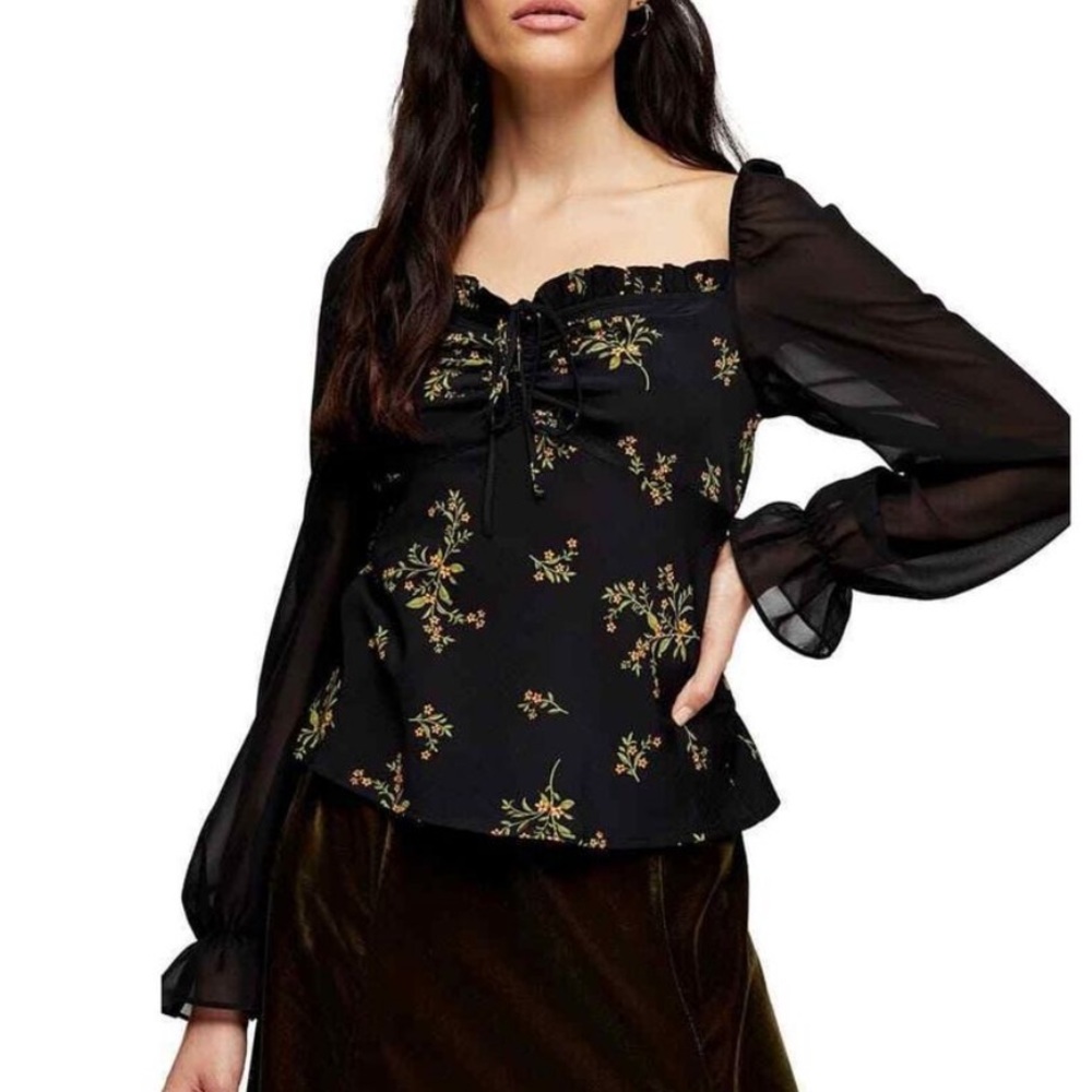 Topshop Palermo Chiffon Floral Blouse cottagecore corset peasant milkmaid goth